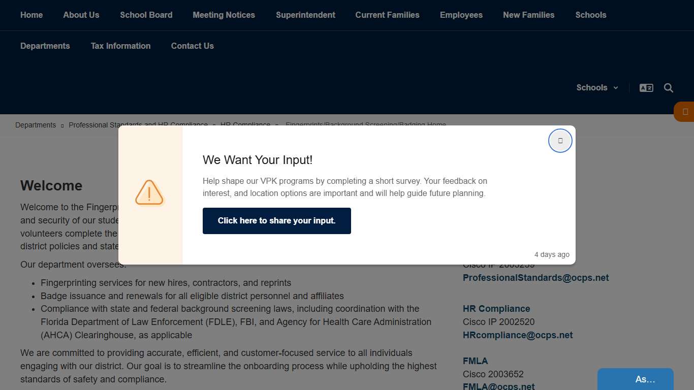 Orange County Public Schools - Fingerprints/Background Screening/Badging Home